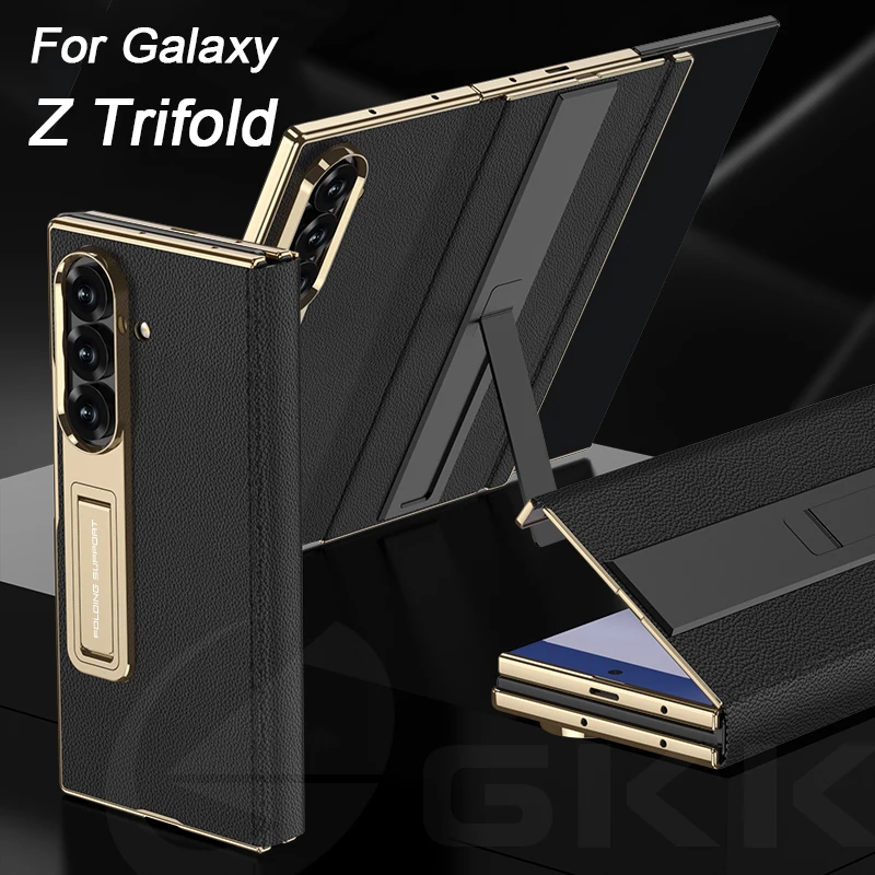 

Магнитный кожаный чехол-подставка с покрытием для Samsung Galaxy Z Trifold, внешнее стекло для экрана, пластиковая крышка для Galaxy Z Trifold
