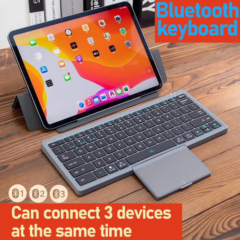 Magnetic Folding Charging Silent Wireless Multi-Bluetooth Keyboard Touchpad Stand for iPad Tablet iPhone Phone PC Accessories