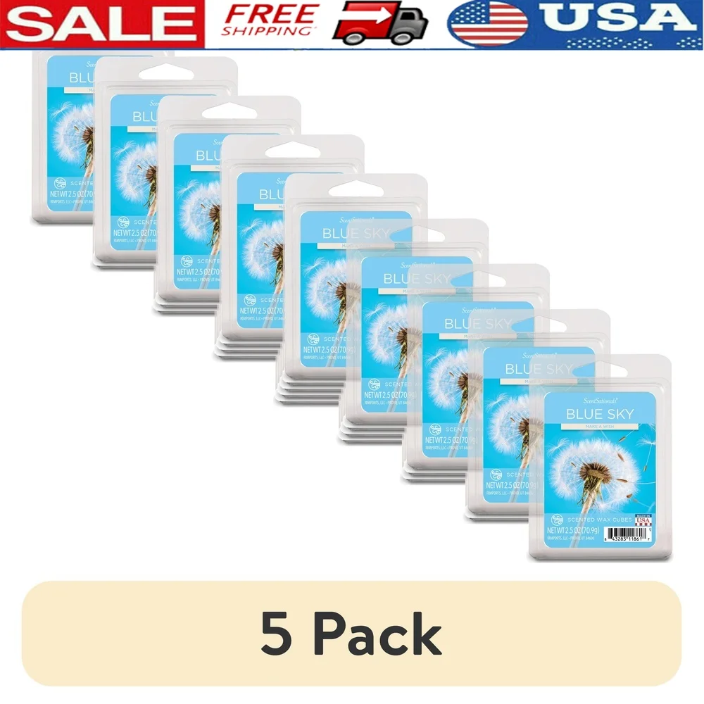 

5 Pack Blue Sky Scented Wax Melts 2.5 oz Highly Fragrant Soothing Aroma Electric Warmer Reusable Easy Cleanup Home Relaxation