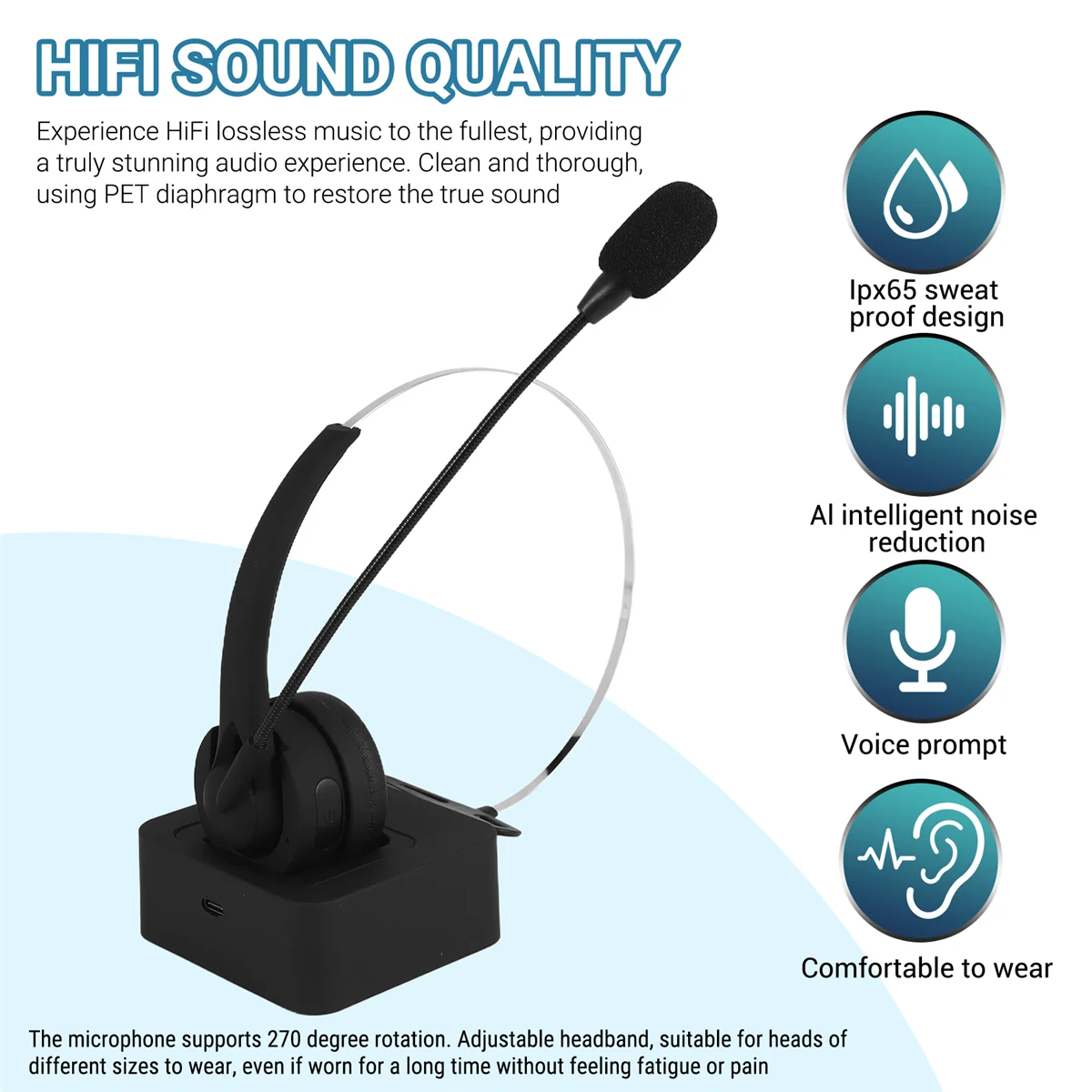 سماعات رأس لاسلكية مع ميكروفون سماعة بلوتوث لاسلكية مع ميكروفون، قاعدة شحن، هاي فاي