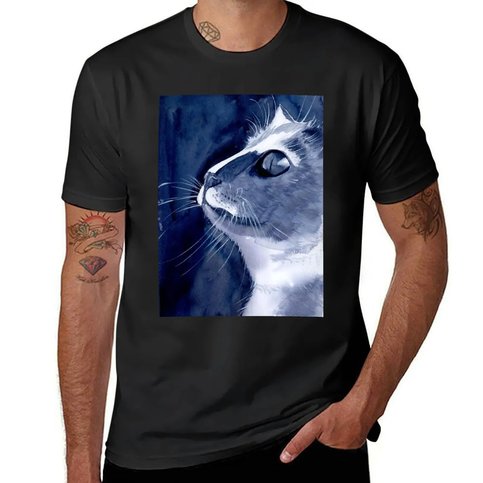 Gazing Cat T-Shirt cute clothes plus size tops customs T-shirts for men cotton