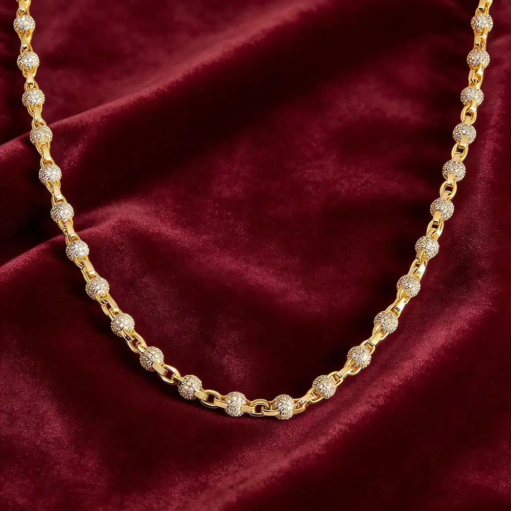 

ESKEEM New 6mm Round Bead Necklace Full Pave Iced Out Cubic Zirconia Cuban Link Chain for Men Women Hip Hop Jewelry
