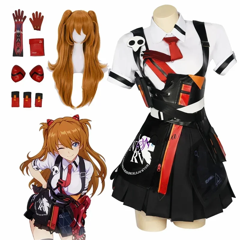 Game Honkai Impact 3rd Cosplay Asuka Langley Soryu Cosplay Costume Shirt Skirt Outfit Wig Halloween Carnival Party Suit Women