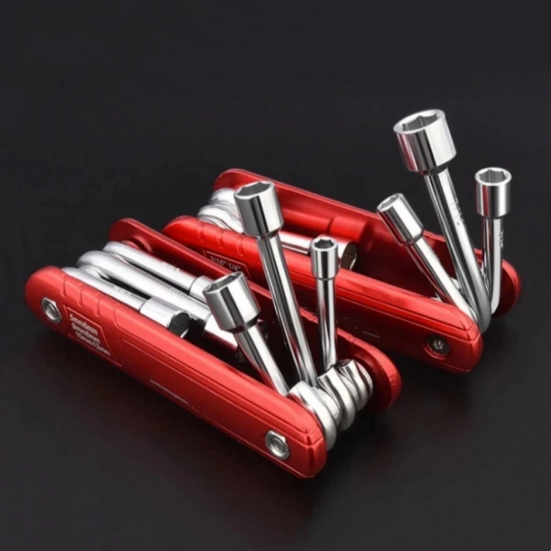 5-12mm Folding Socket Wrench set Allen key Multifunction Household Portable 6 in 1 Hand tool combination Metric Lmperial system