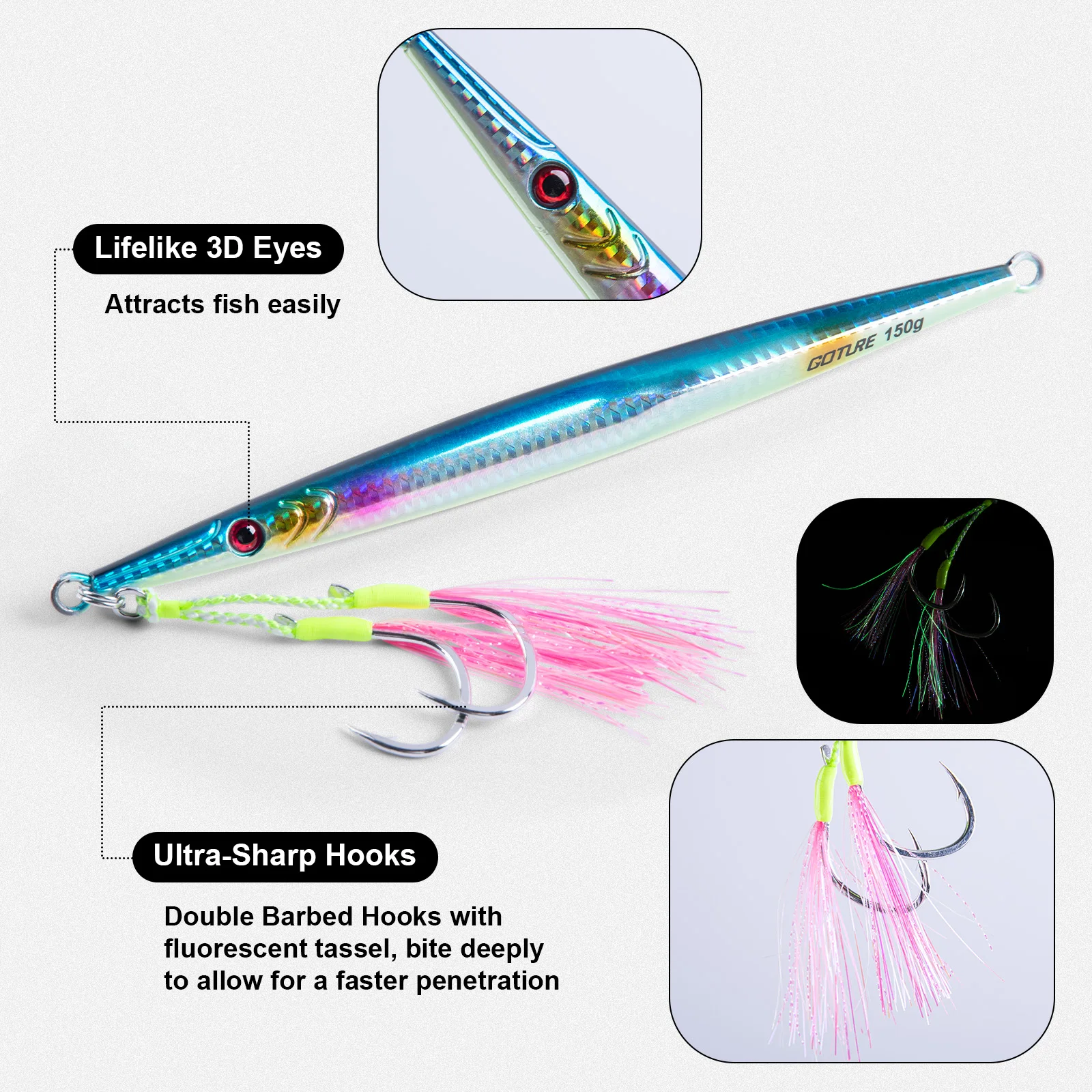 Goture Metal Slow Jigging Lure set 40g 50g 60g 80g 100g 120g 150g 200g 250g Ocean Sea Fishing Lure Hard Bait Saltwate Jig Lure