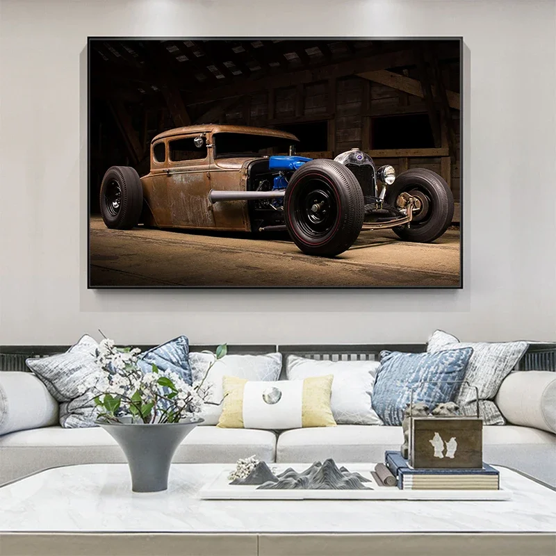 Rusty Vintage Sport Car Tuning Vehicle Supercar Posters Wall Art Pictures Canvas Painting Prints Home Decor Living Room Cuadros