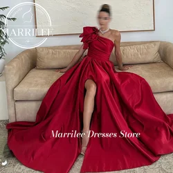 Marrilee Customized A-Line Pleated One Shoulder Stain Evening Dresses Floor Length Sleeveless Backless Simple Party Prom Gowns