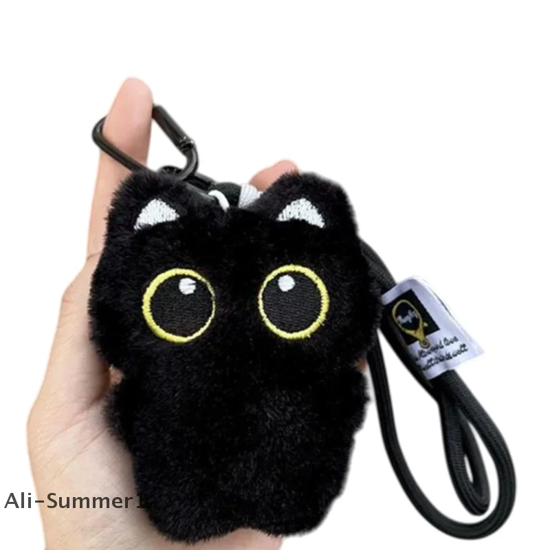 【E】クリエイティブでキュートなカメラ型黒猫ぬいぐるみペンダントキーホルダー、バックパックの飾り