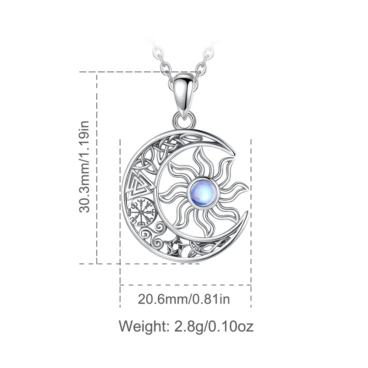 Eudora Real 925 Sterling Silver Moon Sun Necklace Viking Style Men Women Jewelry Celtic knot Moonstone Pendant Gift To Friends