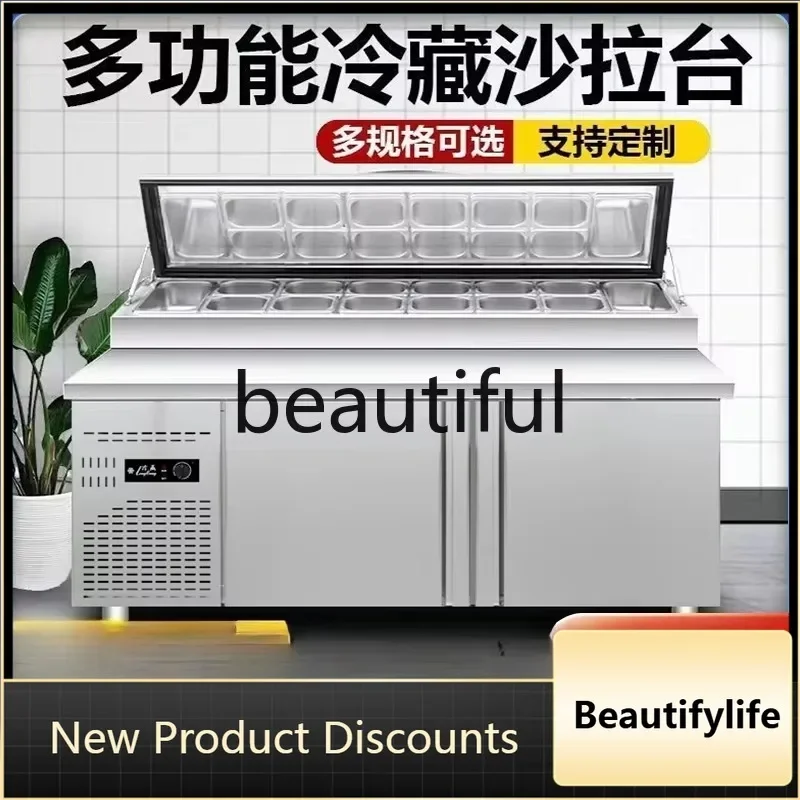 

Z189 Commercial air-cooled spreader display cabinet operation table refrigerator refrigerated desktop slotted fruit salad table