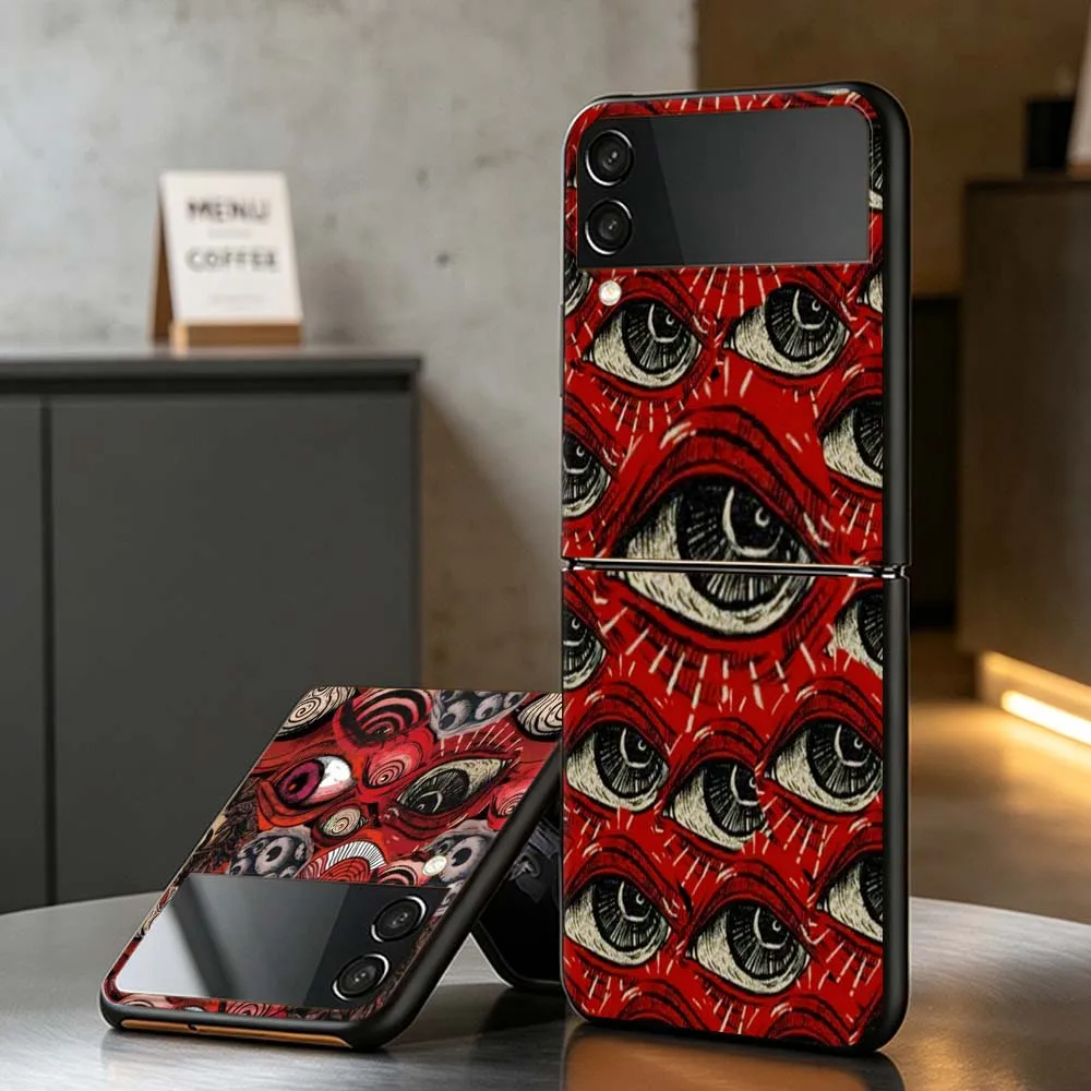 Fashion Spooky Scary Red Eye PC Foldable Hard Phone Case For Samsung Galaxy Z Flip 3 4 5 6 7 8 5G Non-slip Shockproof