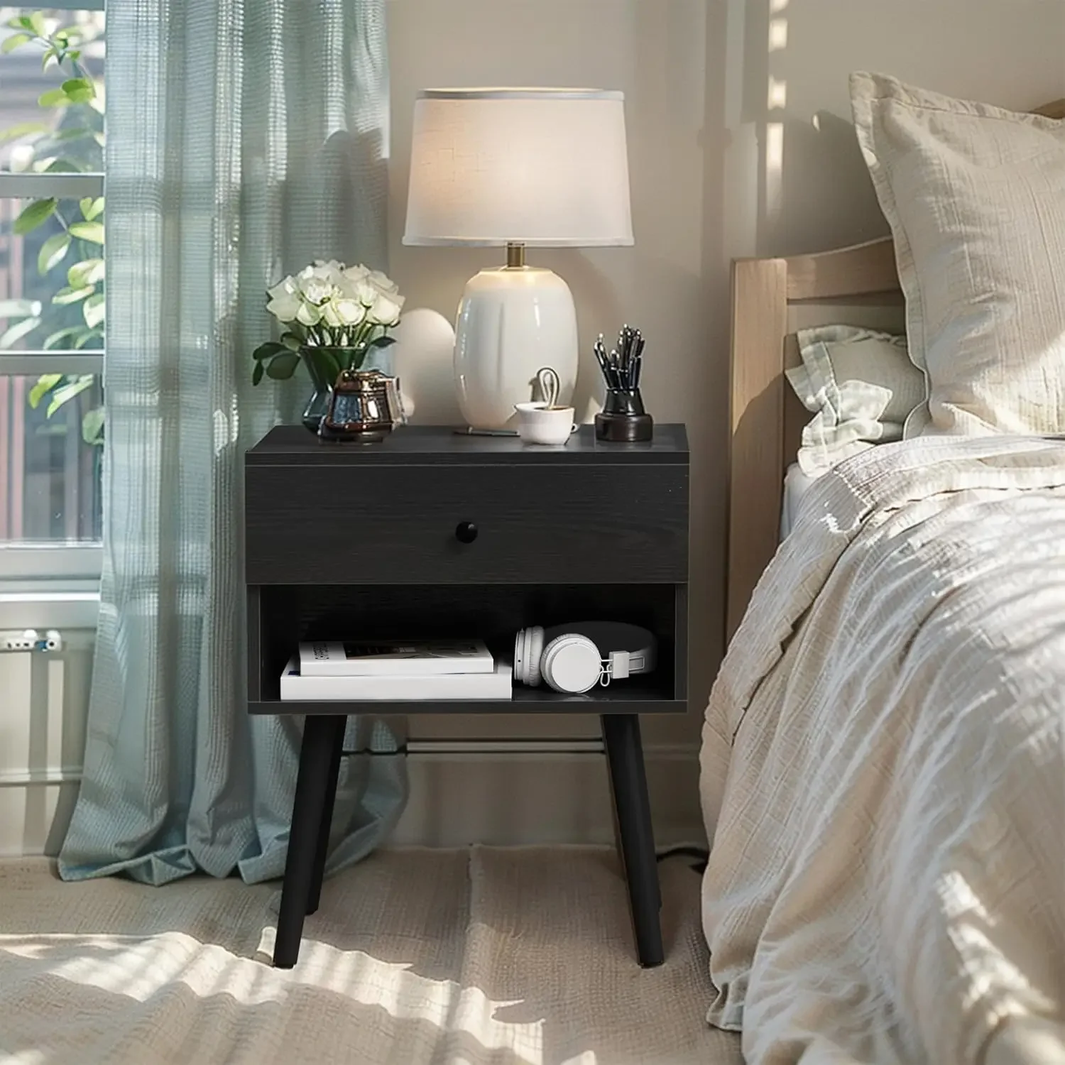 [Discounted Price, Hot Sale!]Hidden Compartment Night Stand Set 2, Mid Century Modern Concealment Furniture, End Table with Stor