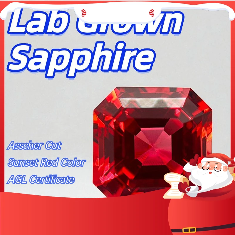 

Hot Sale Lab Grown Sapphire Asscher Cut Sunset Red Color DIY Charms Jewelry Making Main Materials Selectable AGL Certificate