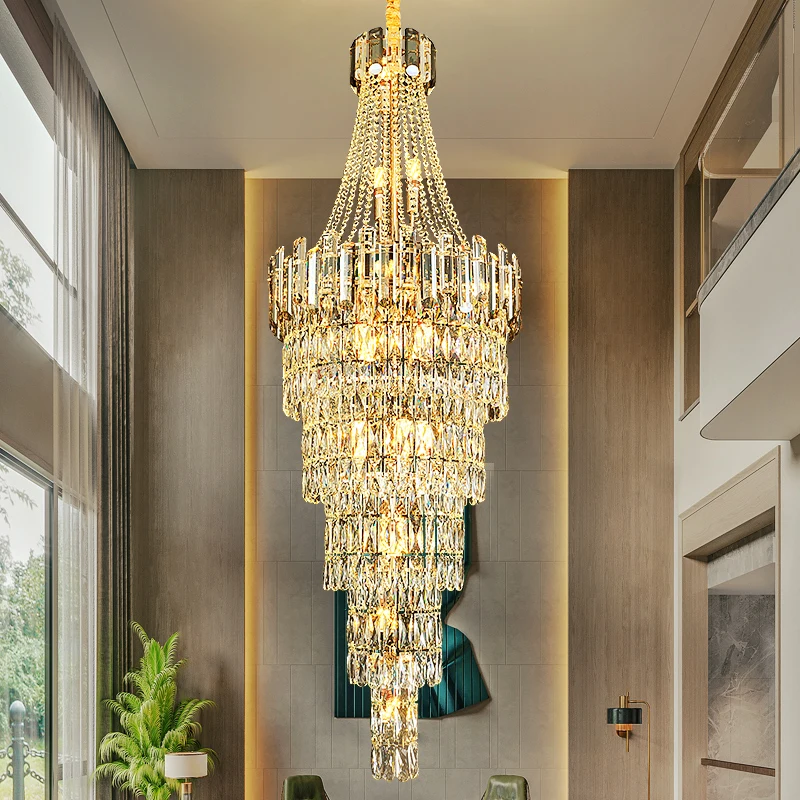 Imagem -03 - Long Staircase Crystal Chandelier Grande Escadaria Luz Luxo Sala de Estar Entrada do Hotel Luz Led Altura Ajustável