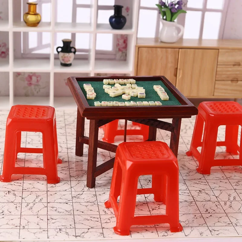 Mahjong Table Colorful Chair Mini Stuff Square Chair Living Room Red Stool 1:12 BJD Doll House Accessories Miniature Items Toys