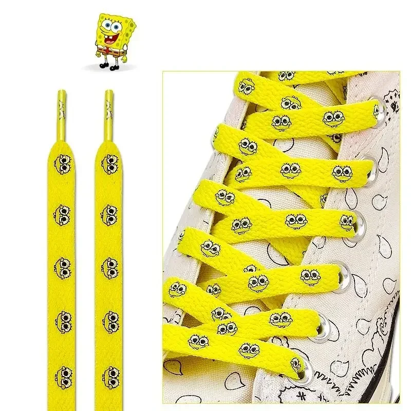 SpongeBob Anime Shoelaces Cartoon Graffiti Sneaker Laces Shoes Accessories Men Women Kids Cute Flat Board High-top Shoes Lace