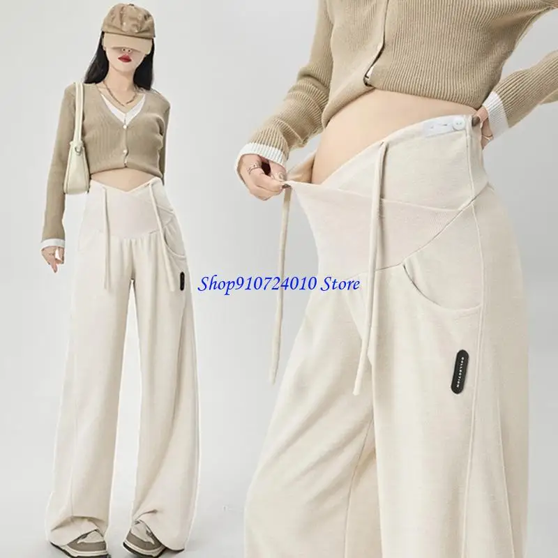 

Брюки для беременных из тонкой ткани 77HD с широкими штанинами, дышащие брюки из полиэстера для отдыха на этапе беременности