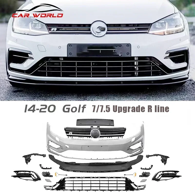 Car Bumper For 2014-2020 Golf7 Golf7.5 Upgrade R line Car Front Bumper PP Plastic Material No color Car Body Kit For Golf7/7.5