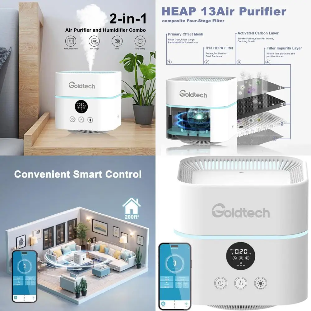 

Умный Wi-Fi очиститель воздуха и увлажнитель воздуха с фильтром H13 HEPA для помещений площадью до 200 кв. футов