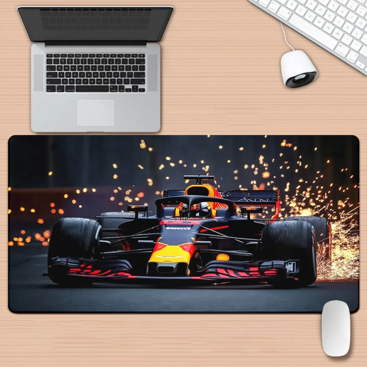 

The night-time shiny racing mouse pad is made of rubber, which is anti-slip, durable and washable for gamers and offices
