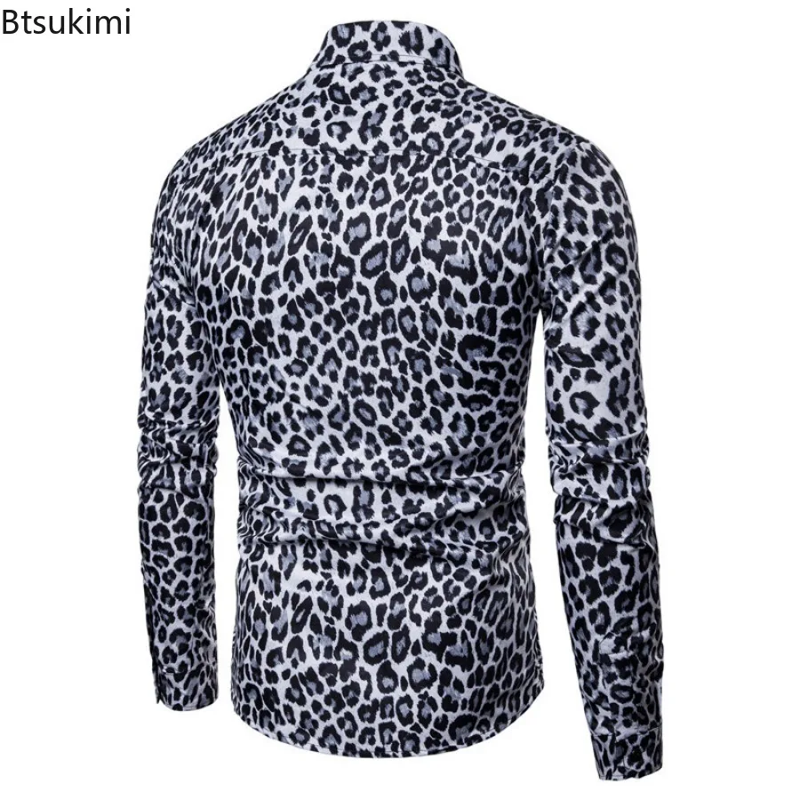 2025 Fashion New Men's Club Leopard Print Shirt High Quality Long Sleeve Men Social Casual Party Shirts Streetwear Camisas Homme