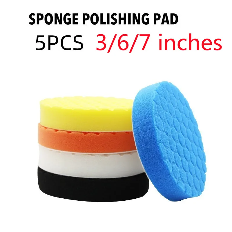 

5 Pack 3/6/7 Inch Compound Buffing Polishing Pads Cutting Sponge Pads Kit for Car Buffer Polisher Compounding and Waxing