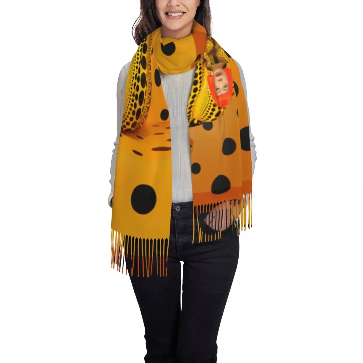 Custom Print Yayoi Kusama Pumkin Scarf Men Women Winter Fall Warm Scarves Abstract Art Shawls Wraps