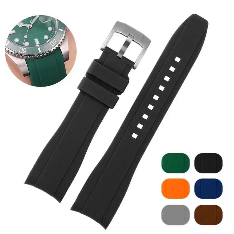 Correa de silicona de goma de extremo curvo para Citizen, pulsera de reloj para Swatch, correa de reloj impermeable suave para Rolex, 20mm, 22mm