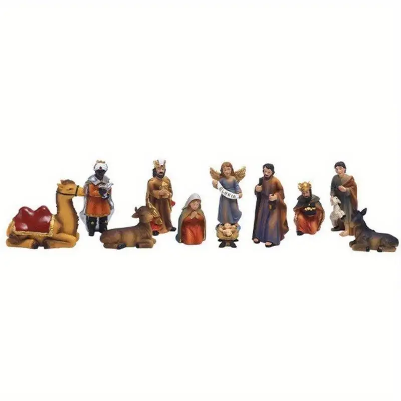 11Pcs Set Nativity Scene Indoor Christmas Village Little People Collectible Buildings Xmas Holiday Decorations Figures