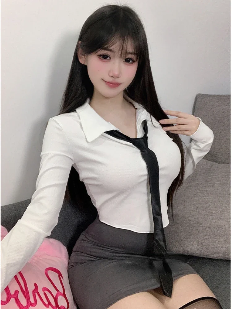 Sexy Secretary Uniform Cosplay Costume White Shirt Mini Skirt Set Women OL Teather Outfits Roleplay Nightwear Underwear Lingerie