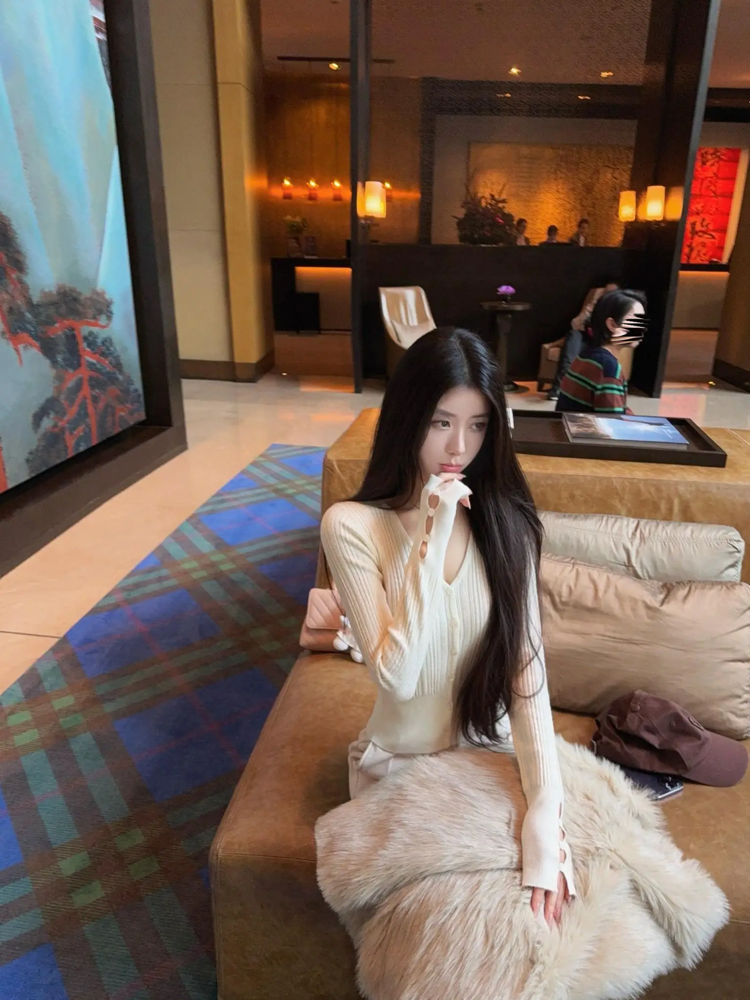 

JAMAIS VU Six Colors Luy Sweater V-Ne Knitted Pure Desire Top Waist-Cinching Easy Fit Long Sve Regular Length