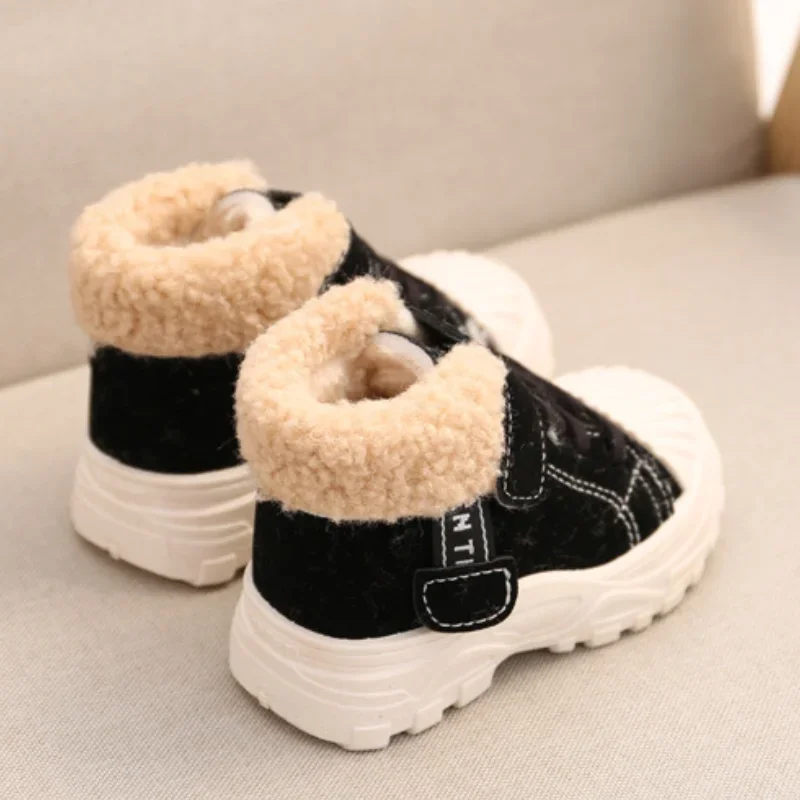 Children Winter Warm Snow Boots Boys Canvas Cotton Shoes Plush Insulated and Thickened Girls Boots Outdoor Non-slip Short Boots