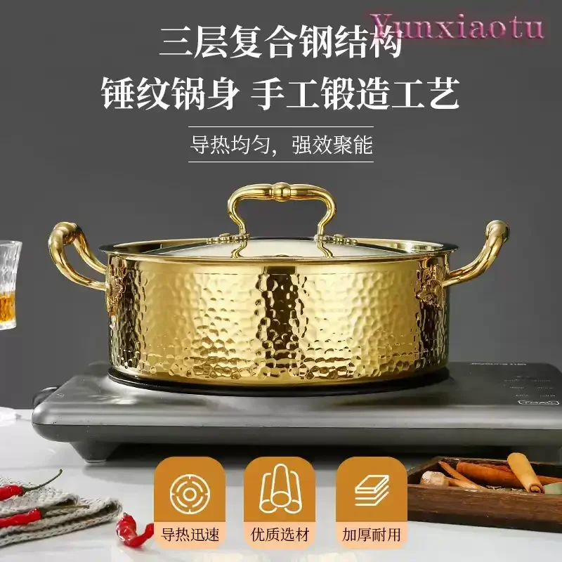 Extra Thick 304 Stainless Steel Hammered Hot Pot, Clear Soup Cooking Pot for Induction Cooker & Gas Stove