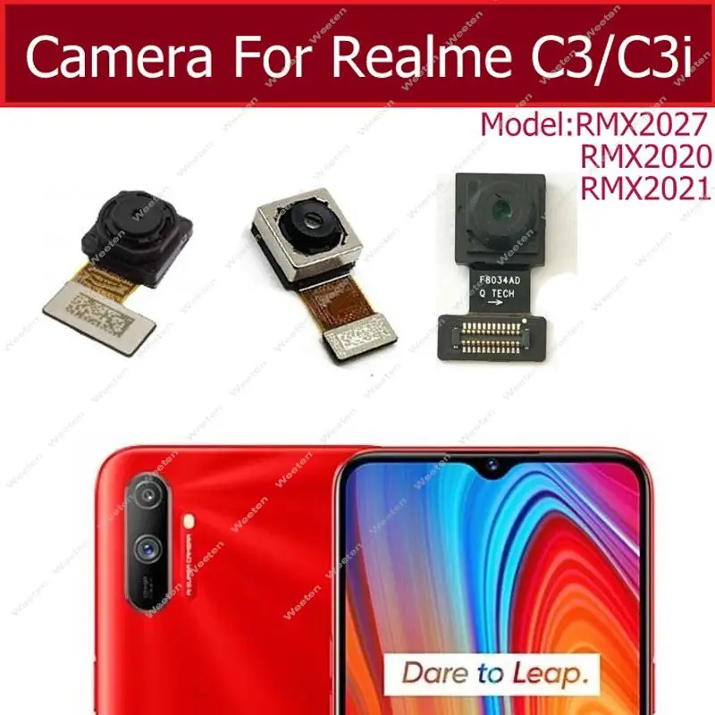 Cámara principal delantera y trasera para OPPO Realme C3 C3i RMX2020 RMX2021 RMX2027, módulo de cámara frontal para Selfie, piezas de Cable flexible