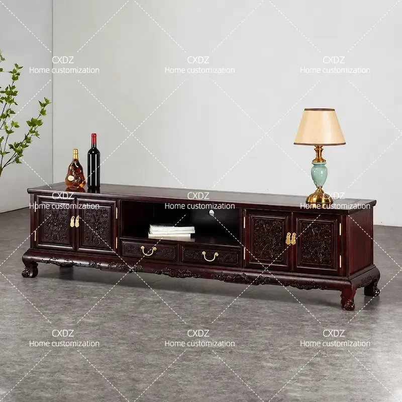 Solid Wood TV Cabinet Chinese Style Audiovisual Console Living Room Storage Floor Cabinet Blood Sandalwood Furniture