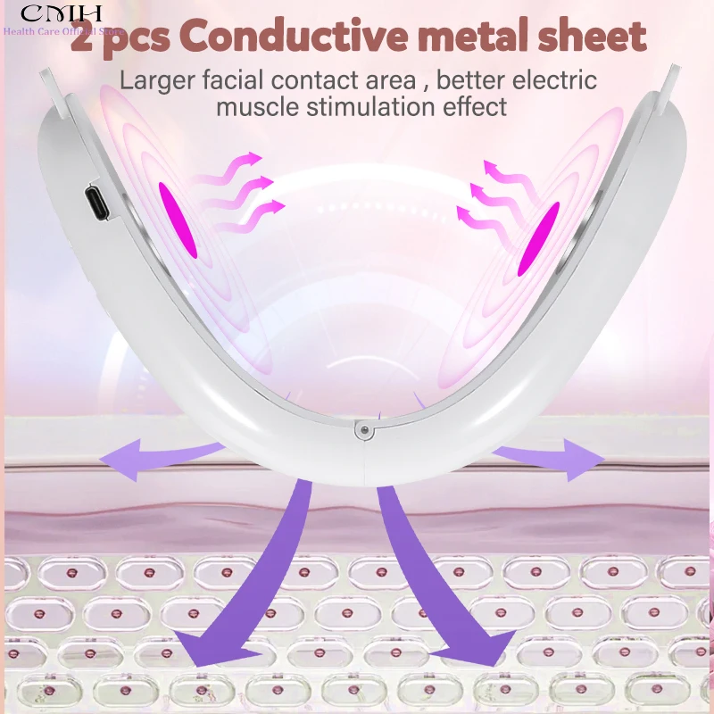 جهاز تجميل نسائي مكركرنت VFace ضغط LED للعناية بأوراق موصلة لشد البشرة وإزالة الذقن المزدوجة وتدليك شحن USB