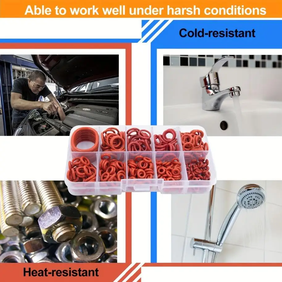 351Pcs Silicone O-Ring Set with Storage Box 10 Sizes Durable Leakproof Sealing Gaskets for Auto Car Pipeline Repair