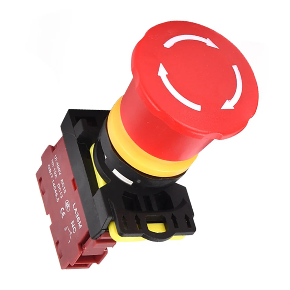1pc LA36M Exigent Stop Button Switch 22mm Lockable E-Stop Push Button Switches 400V For Machine Tool Equipment Industrial Use
