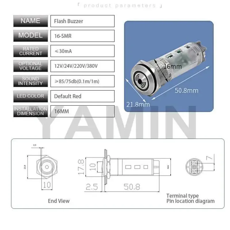 16/19/22mm Metal Buzzer Indicator Light LED Stainless Steel Flash Light A Burglar Alarm Screw Terminal 12/24/220/380V view 5