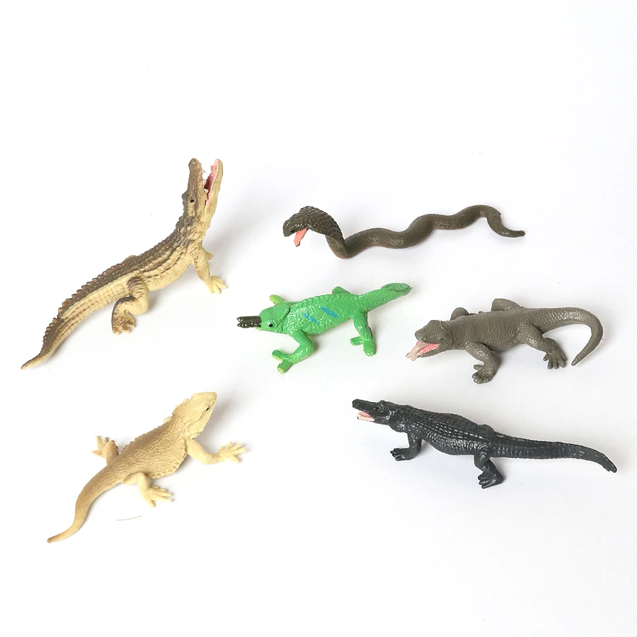 Realistic Reptile Animal Figurine Toy Set  Anaconda Cobra Moloch Frog Chameleon Alligator Lizard  Animal Model Figures For Kids