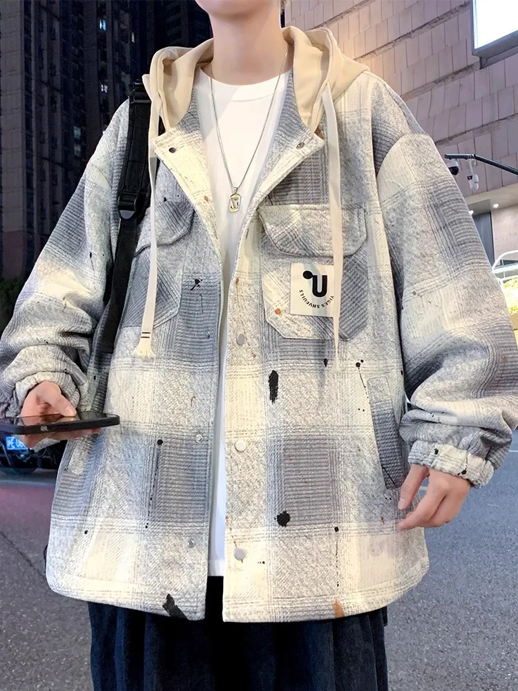 

Весенне-осенняя клетчатая куртка в клетку, свободная повседневная модная молодежная ветрозащитная шляпа, дизайн без бренда, длинное пальто на пуговицах све