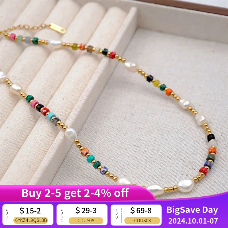 

Boho Bracelets Colorful Pearl Beaded Necklace for Women Trend 2024 Summer Seaside Dopamine Clavicle Chain Custom Jewelry Sets