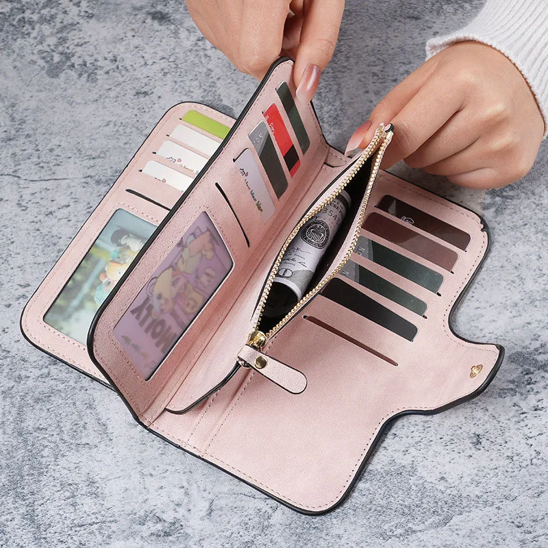 Solid Color Wallet Women Large Capacity Bags Card Wallets Luxury Brand Ladies Clutch Coins Purses Wallets billetera Coin Purse