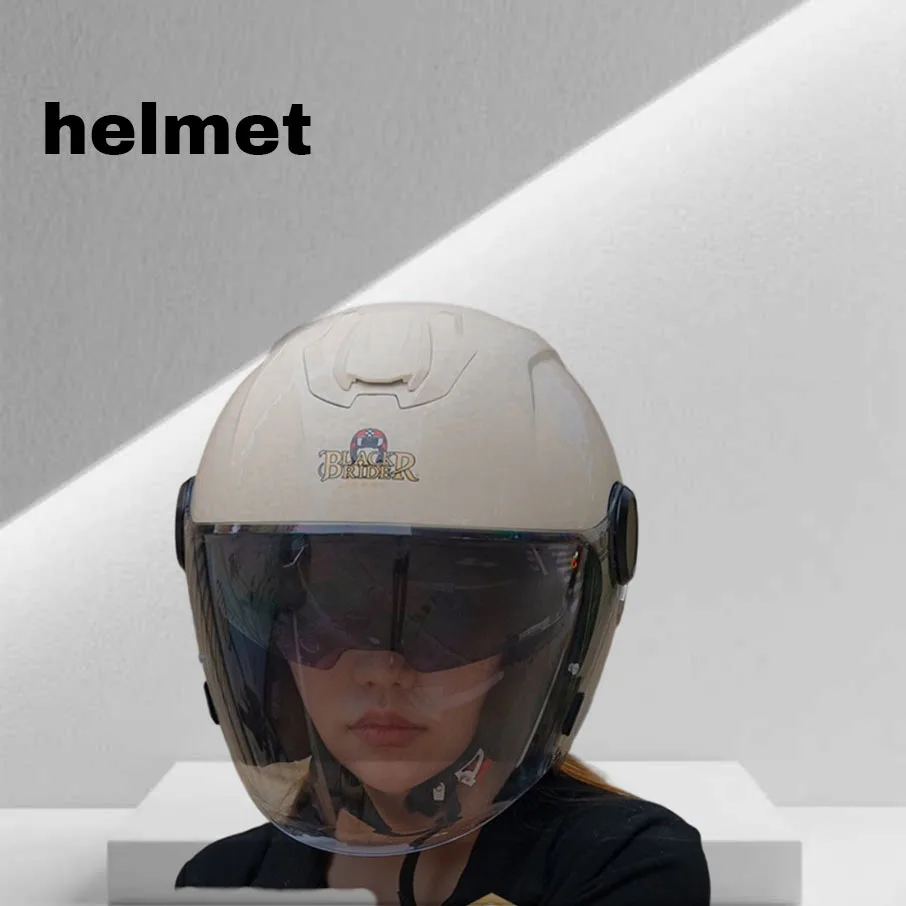 

Мотоциклетный шлем в стиле ретро, летний мужской и женский полушлем три четверти, стекловолокно, двойные линзы, всесезонный универсальный