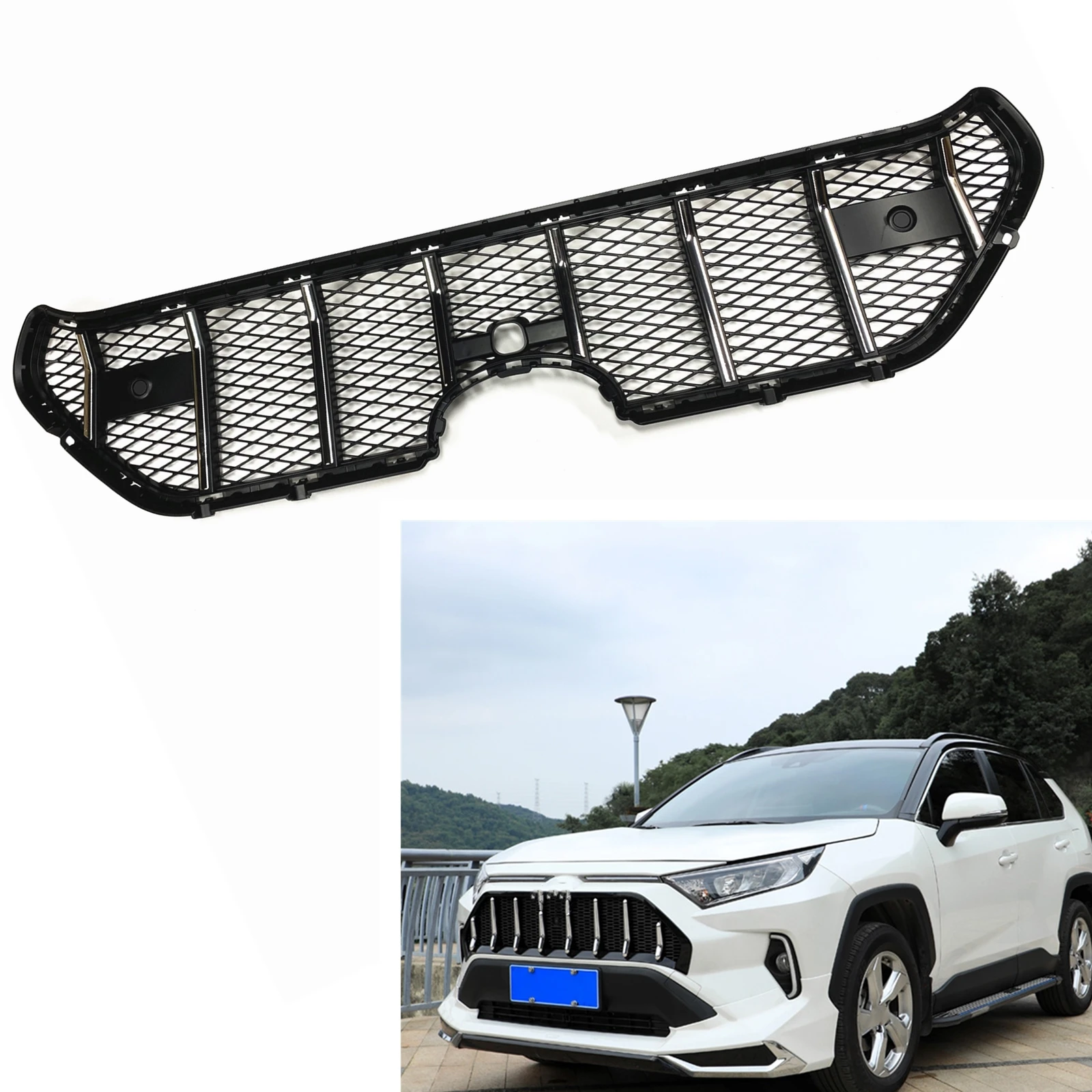 

Racing Grill For Toyota RAV4 2019 2020 2021 2022 Front Grille Honeycomb Style Silver/Black Upper Bumper Intake Hood Mesh Grid