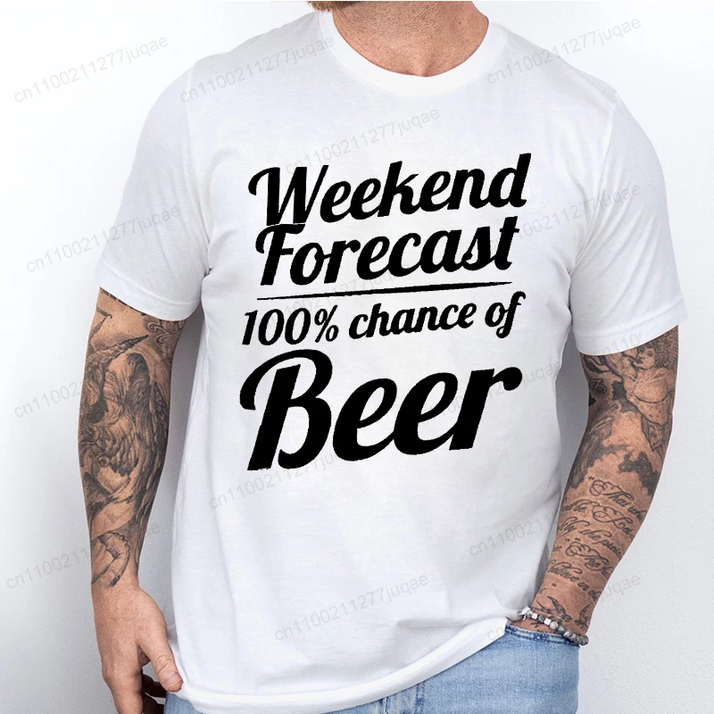 Weekend Forecast 100% Chance of Beer T Shirt Men Funny Beer Lover Graphic Tee Casual Streetwear Humorous Drinking Party Tee Tops