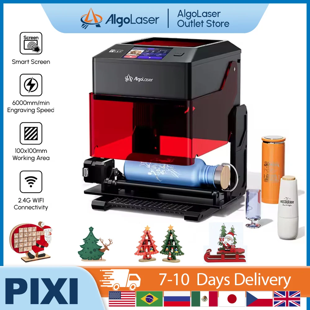 Algolaser pixi máquina de gravação a laser com tela sensível ao toque ajuste automático potência/velocidade para presente diy fazendo gravador a laser de mesa