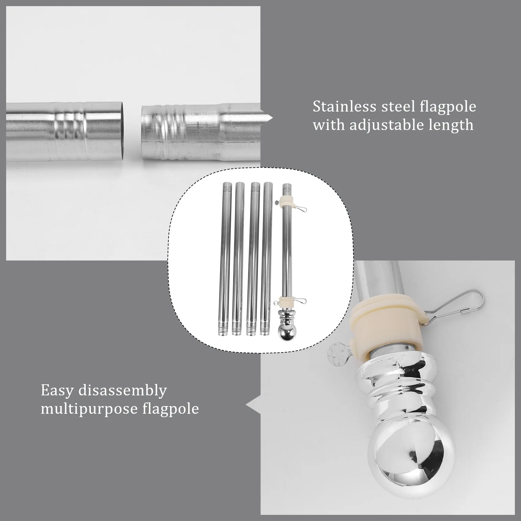 A01F-Flagpole, Stainless Steel Flagpole, Suitable For House Courtyard Garden, Anti-Rust Flag Holder (Silver Pole Only)