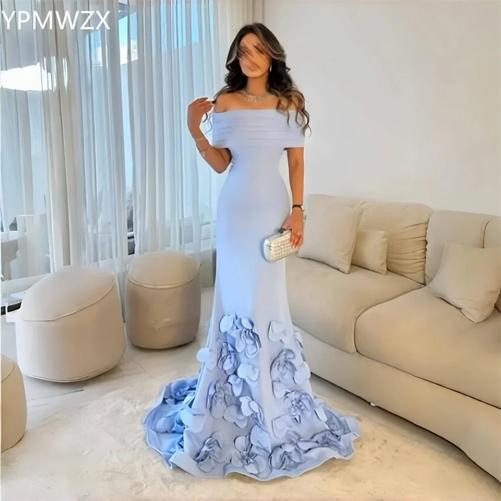 

Customized Evening Dress Formal Party Occasion YPMWZX Off-the-shoulder Mermaid Floor Length Skirts Fold Applique 3D Flower Bespo