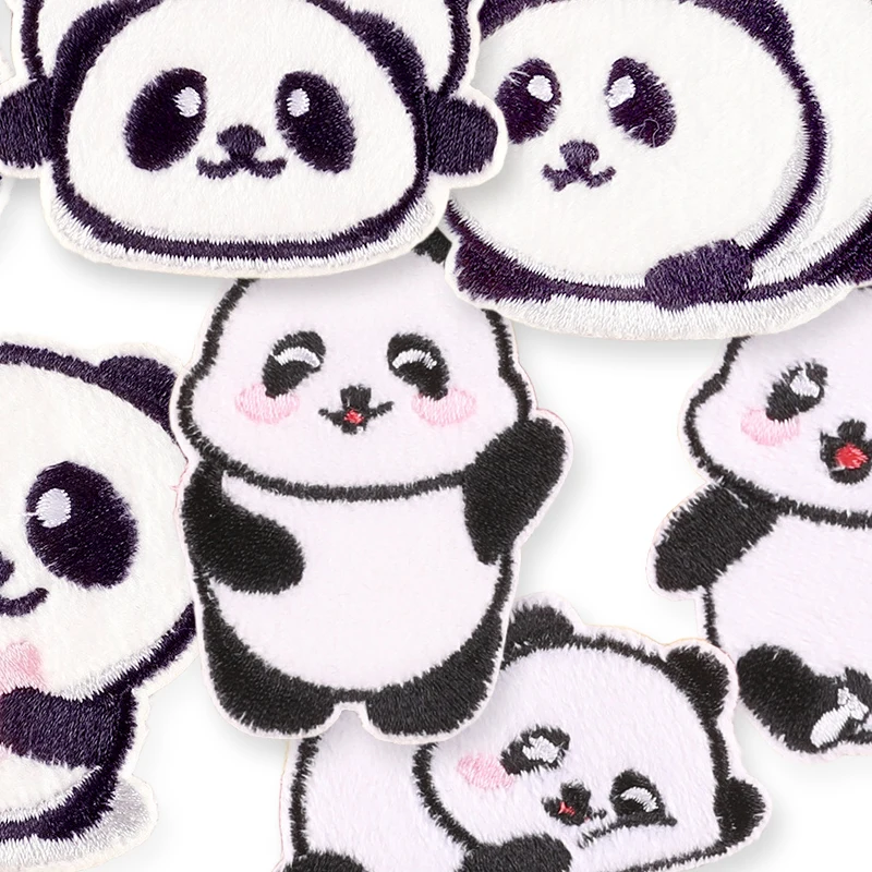 12 stücke Tiere Pandas Lot Selbstklebende Eisen Auf Patches Für Jacken Kleidung Nette Nähen Gestickte Kinder Aufkleber Pack Stoffe Diy – Detail 5